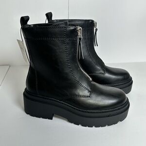 Arizona Black Combat Moto Boots Chunky Sole Block Heel Zipper Punk Goth Grunge